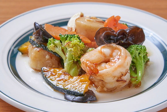 大エビとホタテのXO醤炒め